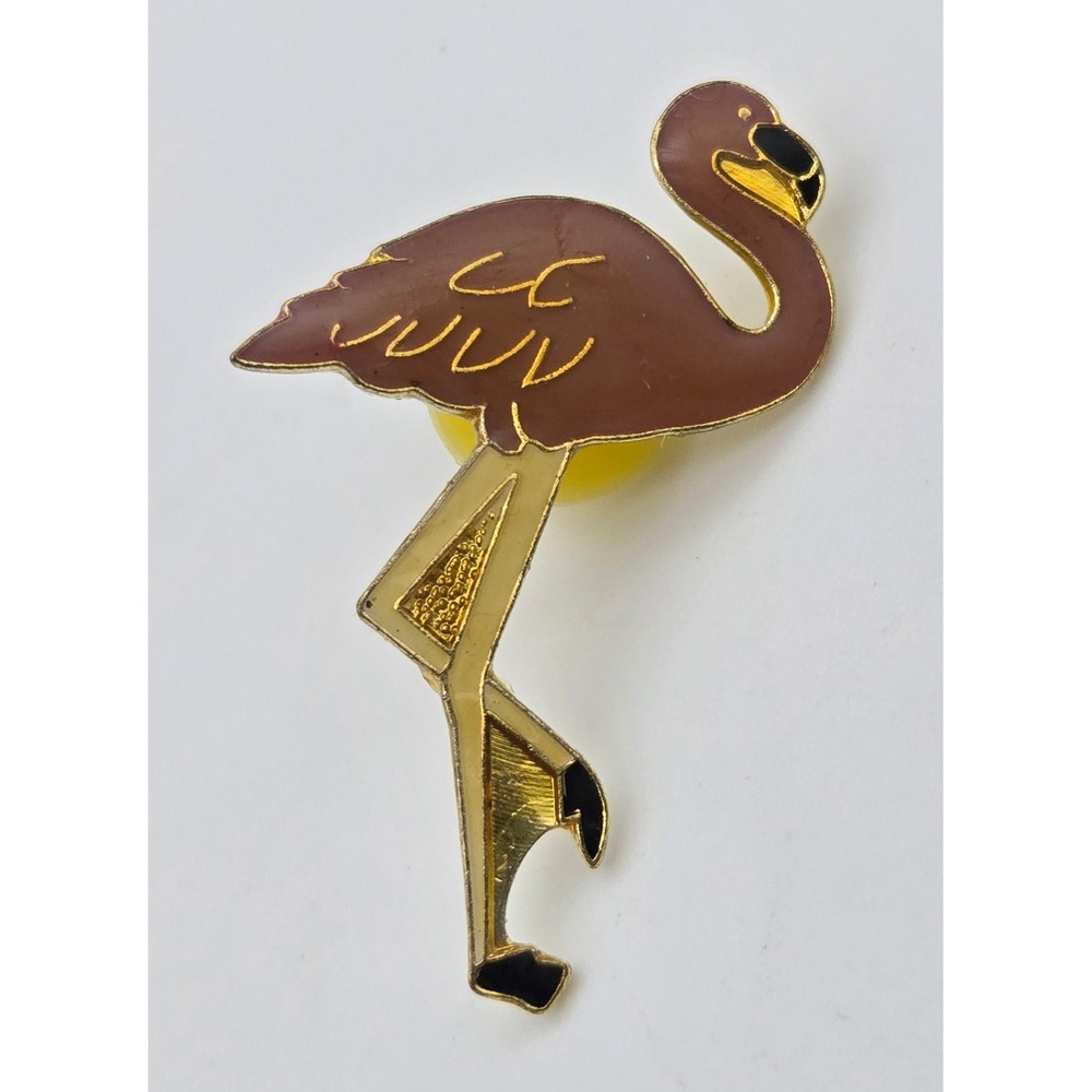 Pink Flamingo Pin Gold Tone Bird Tropical Whimsy Style